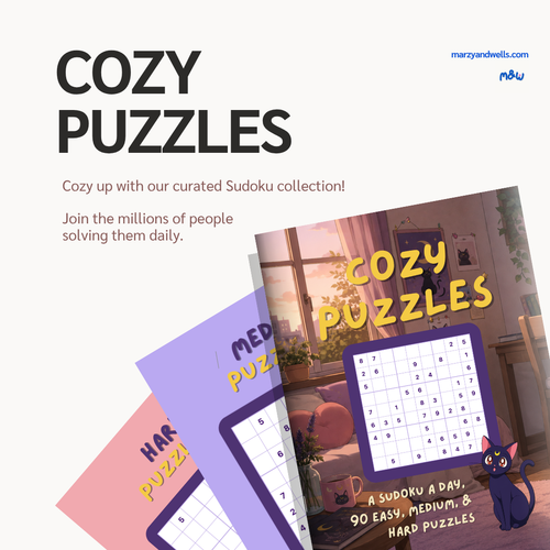 Cozy Puzzles - A Sudoku A Day,  90 Easy, Medium, & Hard Puzzles