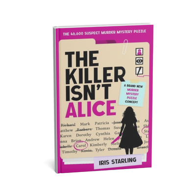 Book cover of 'The Killer Isn't Alice' by Iris Starling with a silhouette of a woman and pink border.