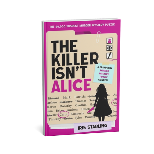 Book cover of 'The Killer Isn't Alice' by Iris Starling with a silhouette of a woman and pink border.